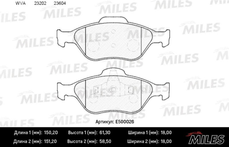 Колодки тормозные, дисковые FORD FIESTA Miles E500026