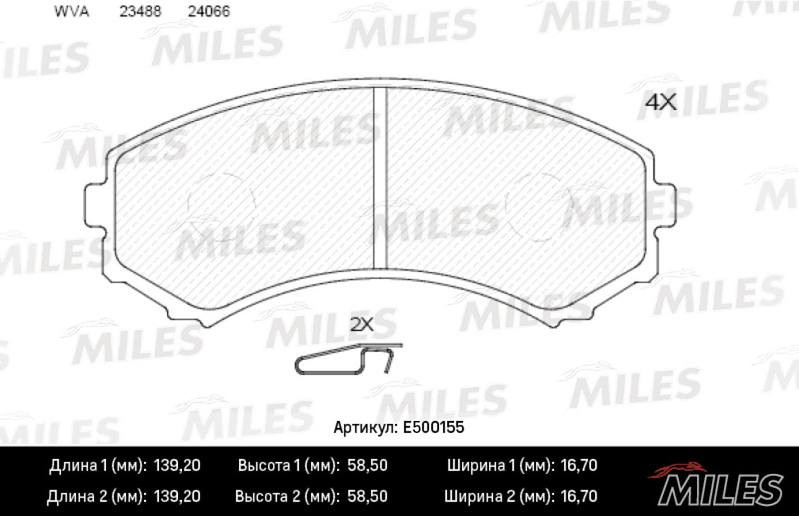 Колодки тормозные, дисковые MITSUBISHI PAJERO Miles E500155