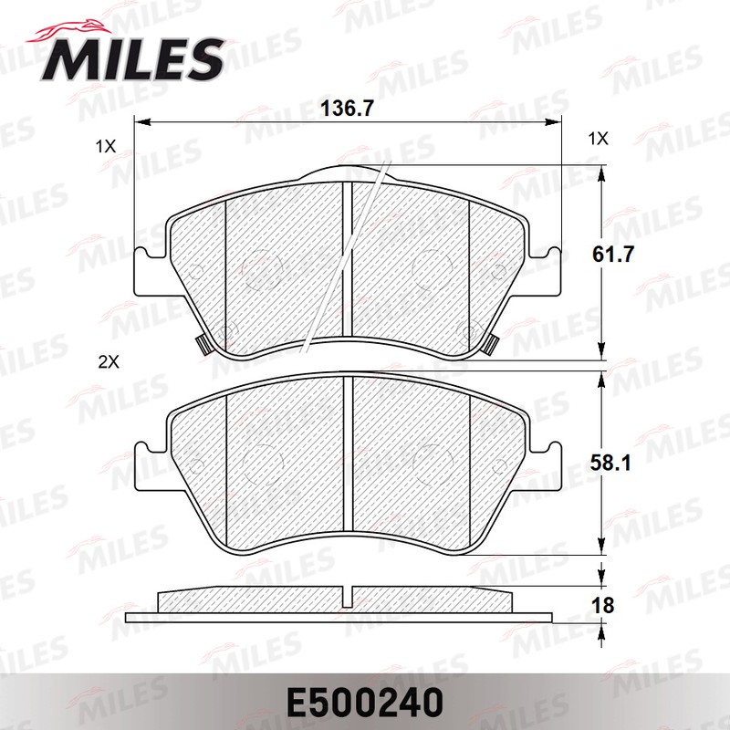 Колодки тормозные, дисковые TOYOTA AURIS Miles E500240