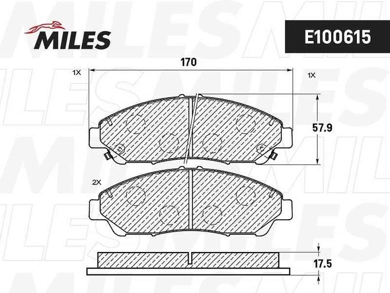 Колодки тормозные, дисковые HONDA PILOT Miles E100615