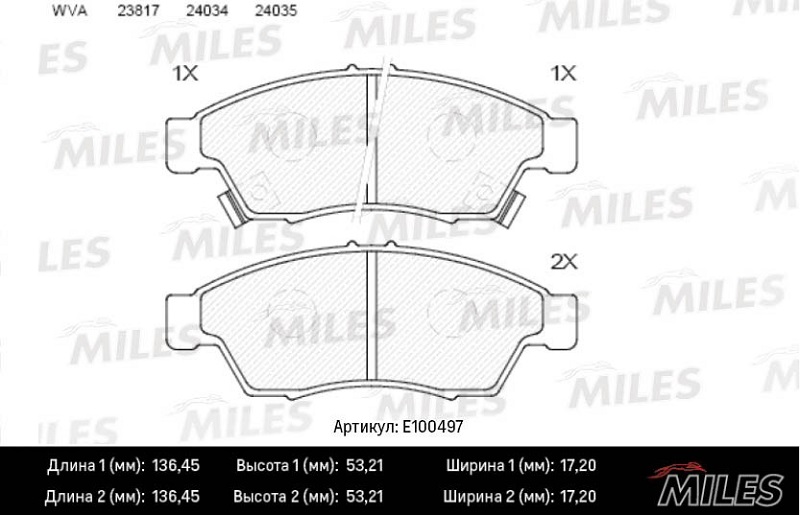 Колодки тормозные, дисковые SUZUKI LIANA Miles E100497