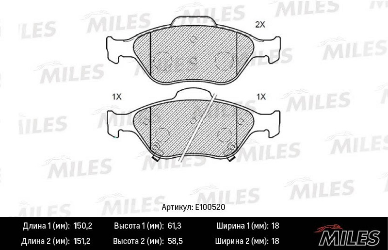 Колодки тормозные, дисковые TOYOTA YARIS Miles E100520