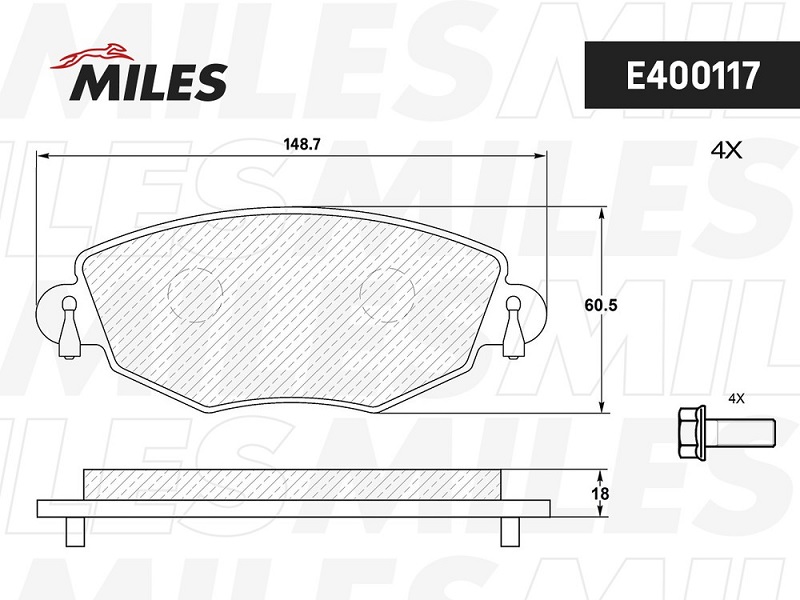 Колодки тормозные, дисковые FORD MONDEO Miles E400117