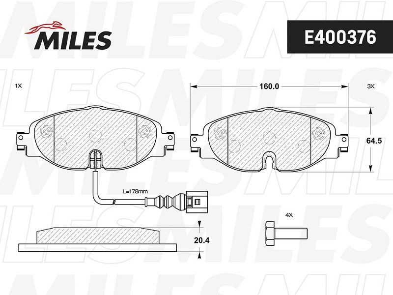 Колодки тормозные, дисковые AUDI A3 Miles E400376