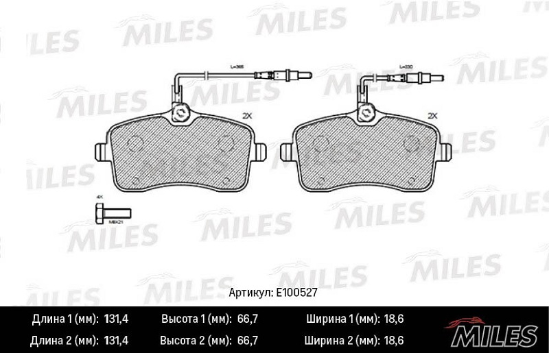 Колодки тормозные, дисковые PEUGEOT 407 Miles E100527