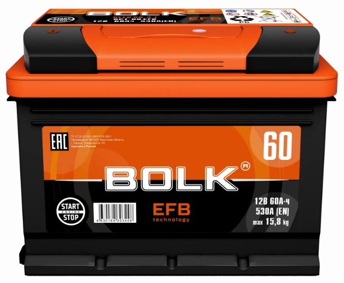 Аккумулятор BOLK BEFB603L EFB Stop&Go 60 А/ч прямой L+ 242x175x190 L2 EN 530 А