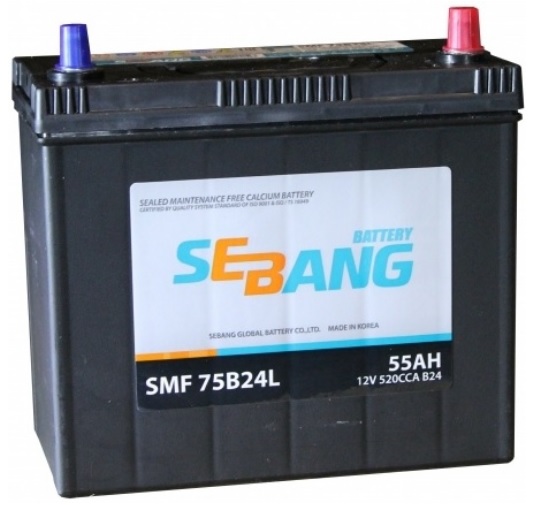 Аккумулятор SEBANG SMF 75B24L JIS 55 А/ч Обратная R+ 238x129x225 EN520 А