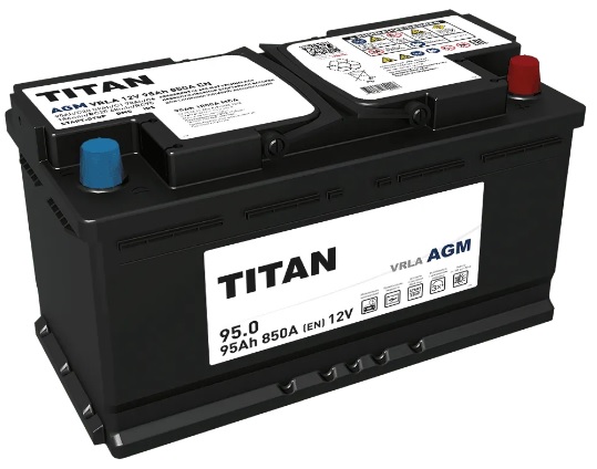 Аккумулятор TITAN 4610082702141 AGM Stop&Go 95 А/ч Обратная R+ 353x175x190 EN850 A