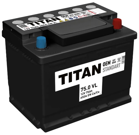 Аккумулятор TITAN 4607008882230 STANDART 75 А/ч Обратная R+ 276x175x190 EN650 А