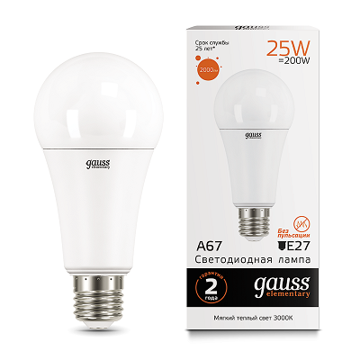 GAUSS 73215 Светодиодная лампа LED Elementary A67 25W E27 2000lm 3000K 1/10/50 0