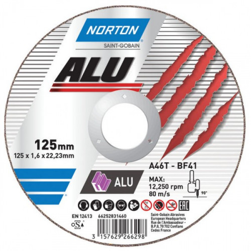 Круг отрезной для алюминия Alu NORTON 66252828234, 125х1.6x22.2 мм