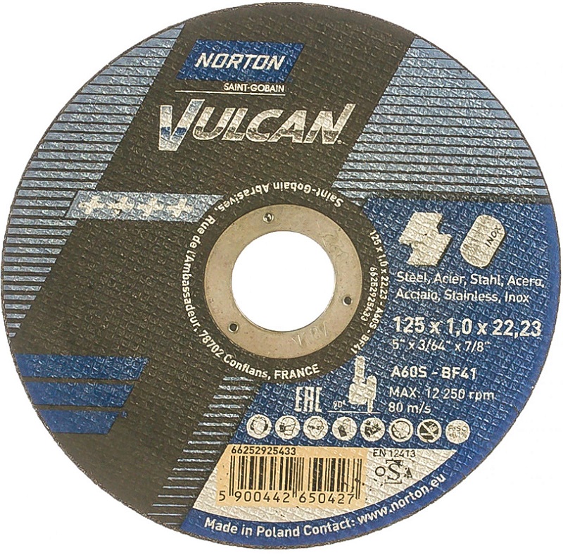 Круг отрезной для металла NORTON 66252845012, 125х1.0x22.2 мм