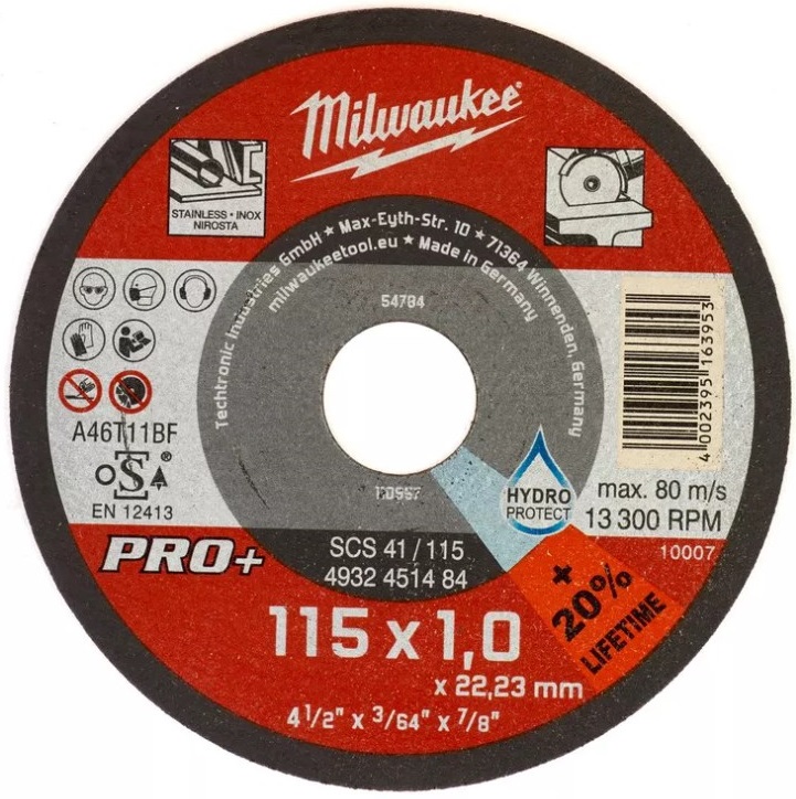 Диск отрезной по металлу MILWAUKEE 4932451484, 115х1х22.2 мм