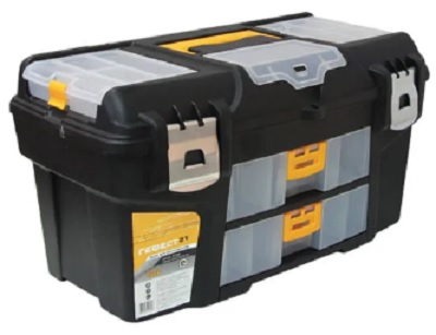 Ящик для инструмента пластмассовый ГЕФЕСТ 21 мет.замки  IDEA М2945 ( с 2 консолями и коробками)