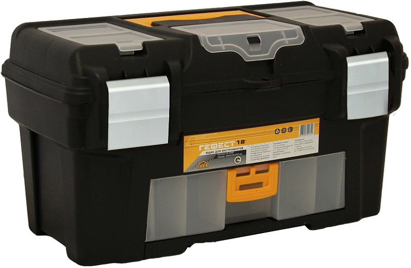 Ящик для инструмента пластмассовый ГЕФЕСТ 18 мет.замки IDEA М2944 ( с консолью и коробками) 