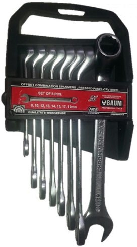 Набор ключей комбинированных отогнутых на 75 градусов Baum 40-08МР, 8-19 мм, 8 предметов