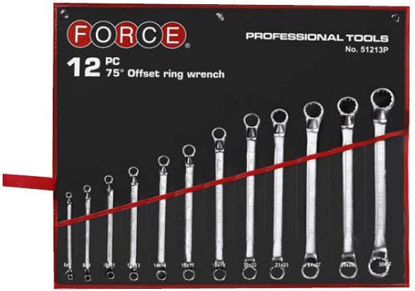 Набор накидных ключей отогнутых 75° Force 51213P, 6-32 мм, 12 предметов