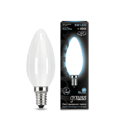 Светодиодная лампа GAUSS 103201205 LED Filament Свеча OPAL E14 5W 450lm 4100К 1/10/50