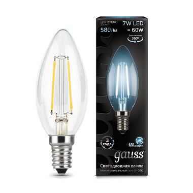 Светодиодная лампа GAUSS 103801207 LED Filament Свеча E14 7W 580lm 4100К 1/10/50