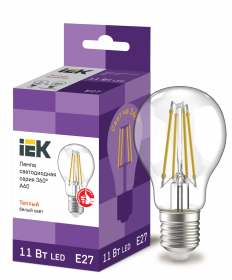 Лампа Iek LLF-A60-11-230-30-E27-CL LED A60 шар прозр. 11Вт 230В 3000К E27 серия 360°