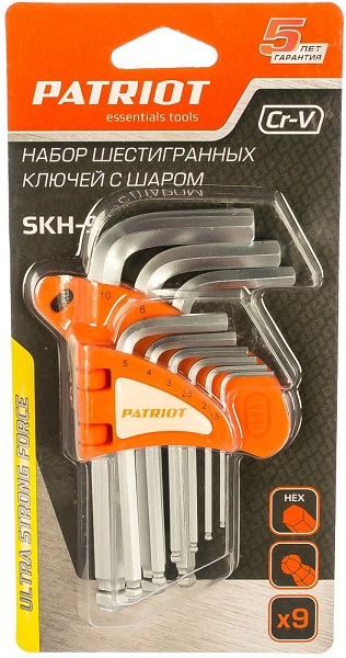 Набор ключей PATRIOT SKH-9 350002003 шестигранных с шаром, 1.5-10 мм, 9 штук