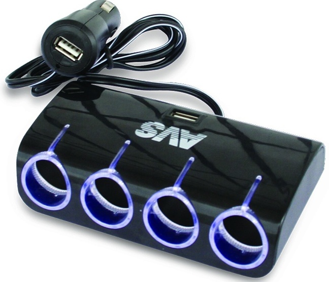 Разветвитель прикуривателя 12/24V (на 4 выхода + 2 USB) AVS CS410U