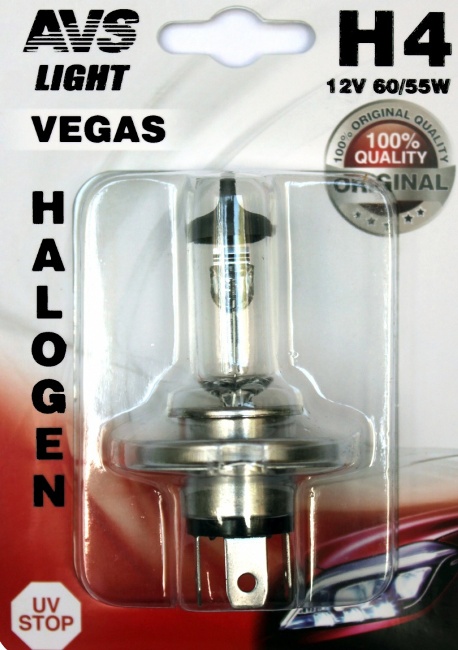 Лампа галогенная AVS Vegas в блистере H4, 12V, 60/55W