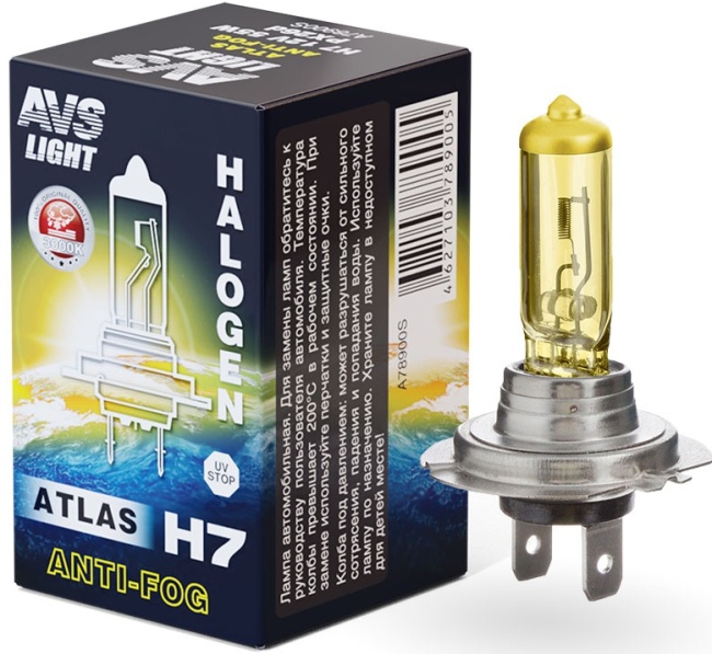 Лампа галогенная AVS ATLAS ANTI-FOG BOX желтый H7, 24V, 70W