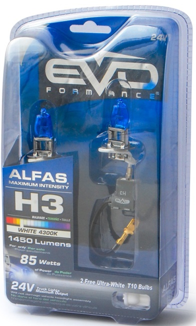 Газонаполненные лампы EVO Alfas 4300К, H3, 24V, 85W комплект 2 штуки
