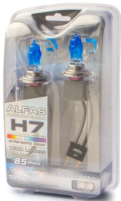 Газонаполненные лампы EVO Alfas ультра-белый 6000К, H7, 12V, 85W комплект 2 штуки