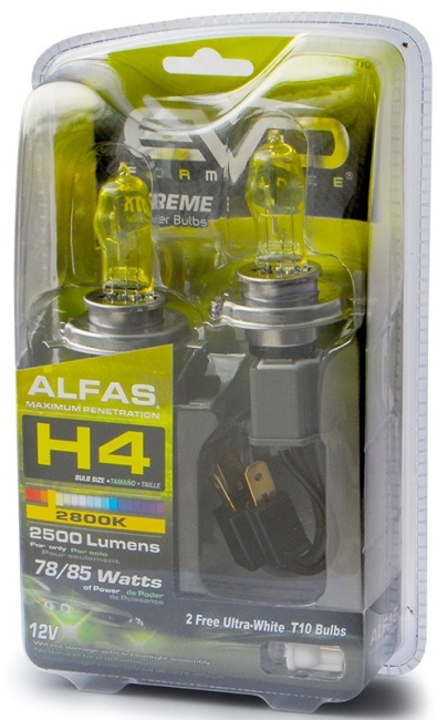 Газонаполненные лампы EVO Alfas жёлтый 2800К, 12V, H4, комплект 2 штуки