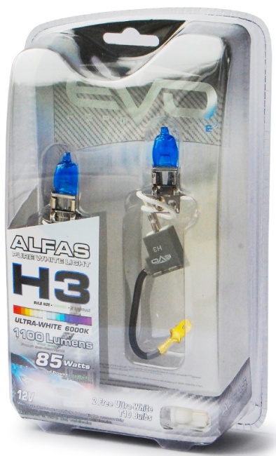 Газонаполненные лампы EVO Alfas ультра-белый 6000К, H3, 12V, 85W комплект 2 штуки