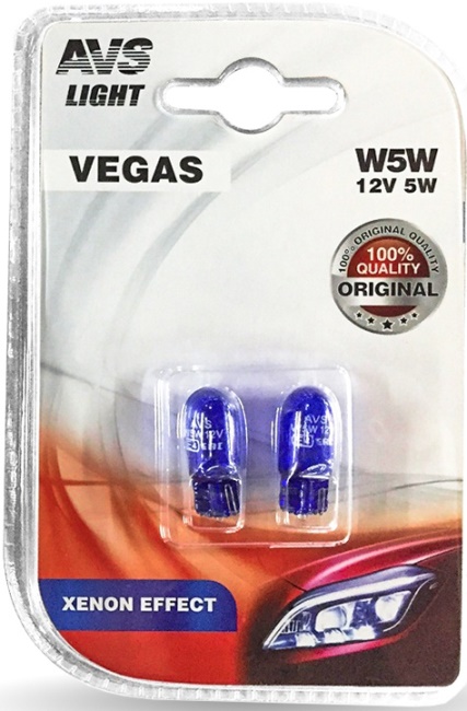 Лампа AVS Vegas W5W XENON EFFECT (W2.1x9.5d) 12V в блистере 2 штуки