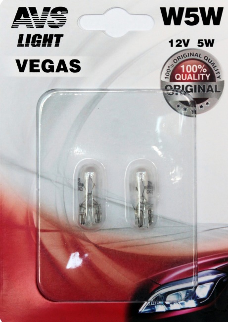 Лампа AVS Vegas 12V, W5W (W2.1x9,5d) в блистере 2 штуки