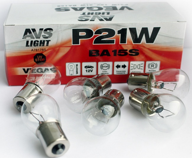 Лампа AVS Vegas P21W (BA15S) 12V, коробка 10 штук