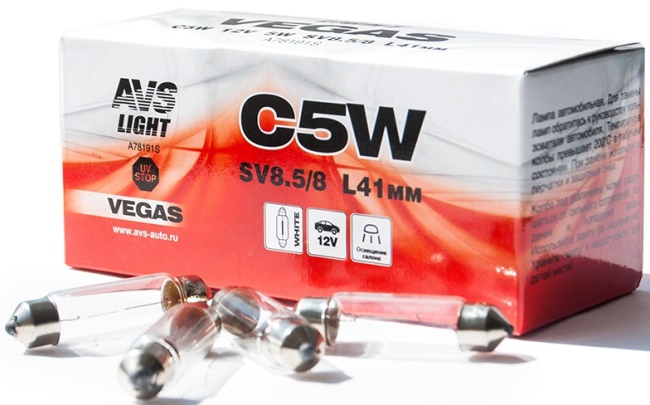 Лампа AVS Vegas С5W (SV8.5/8) 41 мм, 12V, коробка 10 штук