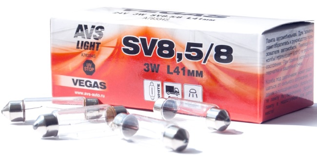 Лампа AVS Vegas 3W (SV8.5/8) 41 мм, 24V, коробка 10 штук