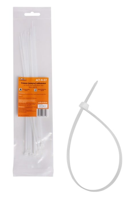 Стяжки (хомуты) кабельные AIRLINE ACT-N-07 (3.6х250 мм, пластиковые, белые, 10 штук)