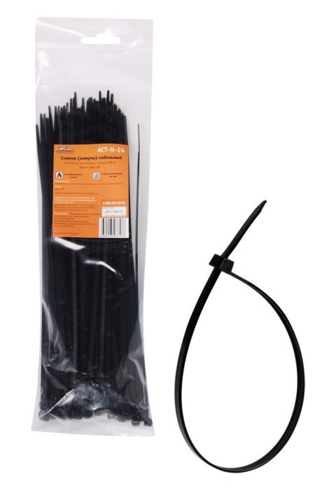 Стяжки (хомуты) кабельные AIRLINE ACT-N-24 (3.6х250 мм, пластиковые, черные, 100 штук)