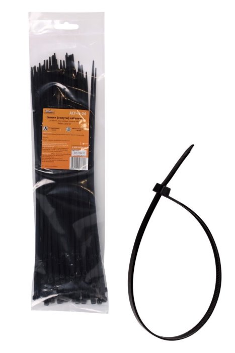 Стяжки (хомуты) кабельные AIRLINE ACT-N-26 (3.6х300 мм, пластиковые, черные, 100 штук)