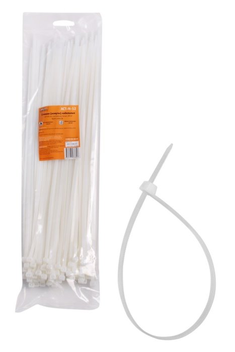 Стяжки (хомуты) кабельные AIRLINE ACT-N-12 (4.8х350 мм, пластиковые, белые, 100 штук)