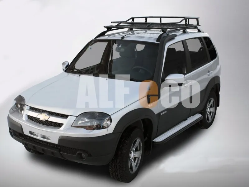 Багажник экспедиционный Alfeco с креплениями на рейлинги, с сеткой для Chevrolet Niva 2009-2020