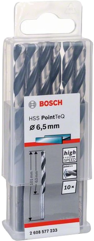 Сверло спиральное по металлу PointTeQ Bosch 2608577233, 6.5х63х101 мм, 10 штук