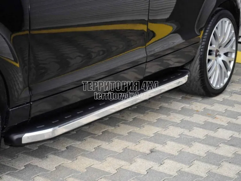 Пороги алюминиевые Dolunay с блестящим кантом для Nissan Patfinder R51 2005-2010