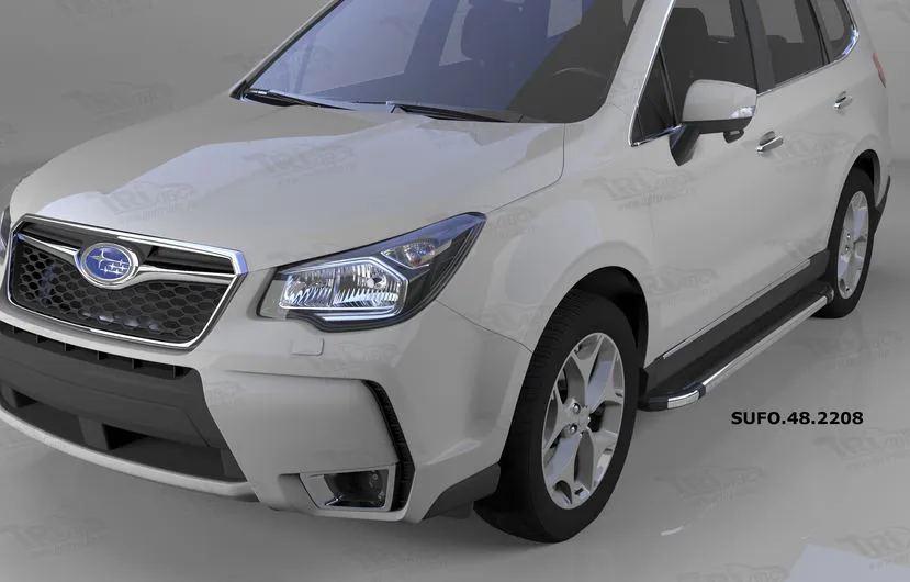 Пороги алюминиевые Brillant (черный и нержавейка) для Subaru Forester IV 2013-2020