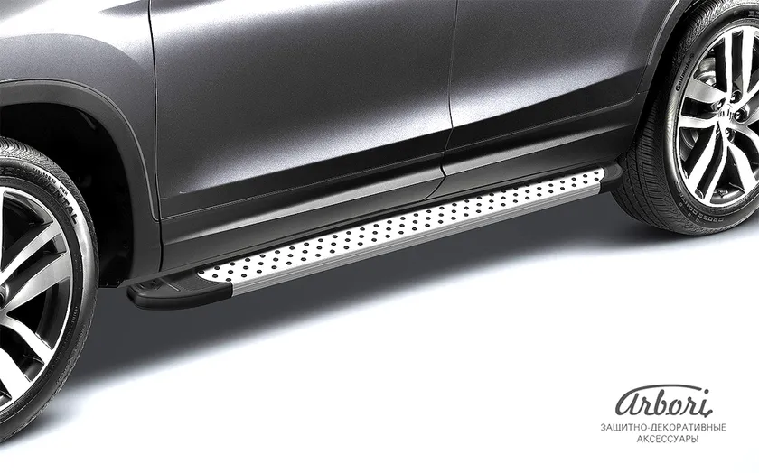 Пороги алюминиевые Arbori Standart Silver 1800 для Lada Vesta SW Cross 2017-2020