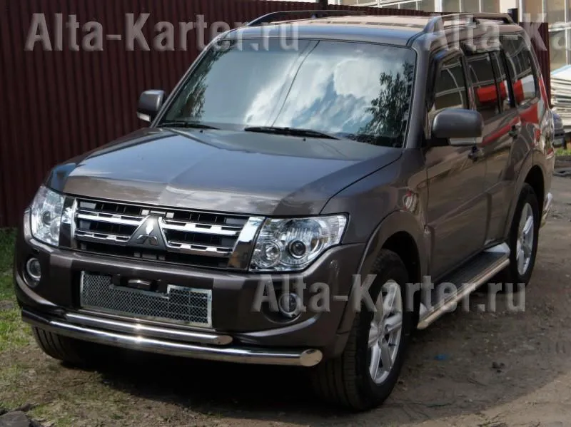 Решетка City Guard в передний бампер (с сеткой) для Mitsubishi Pajero IV V80 2011-2014