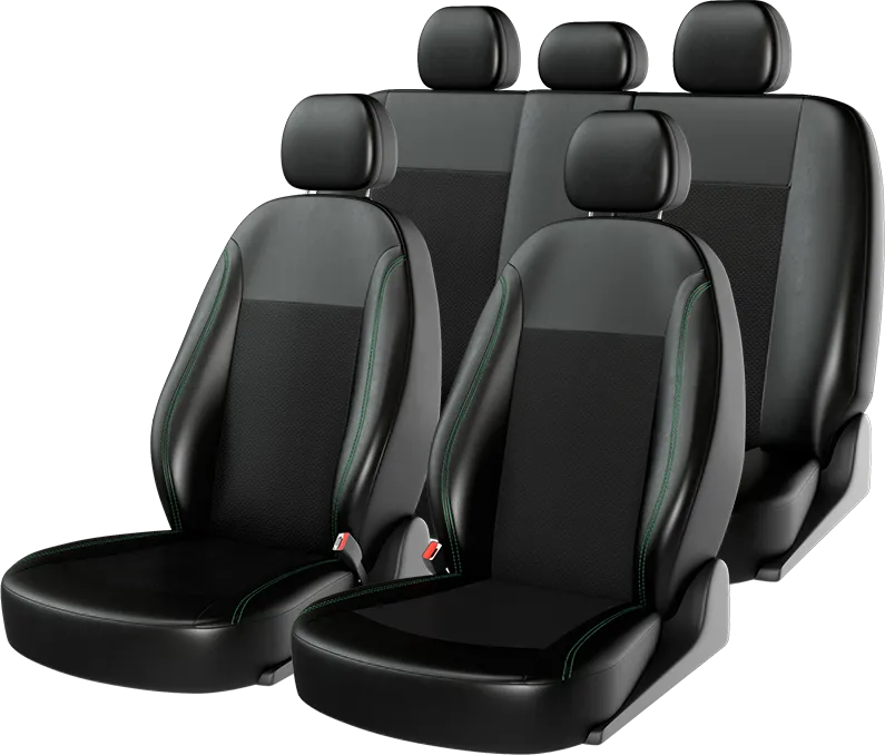 Чехлы универсальные CarFashion Atom Leather на сидения авто, цвет Черный/Черный/Зеленый