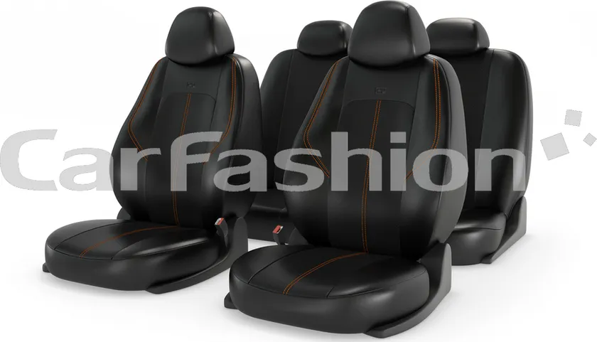 Чехлы универсальные CarFashion Ranger Leather на сидения авто, цвет Черный/Черный/Оранжевый
