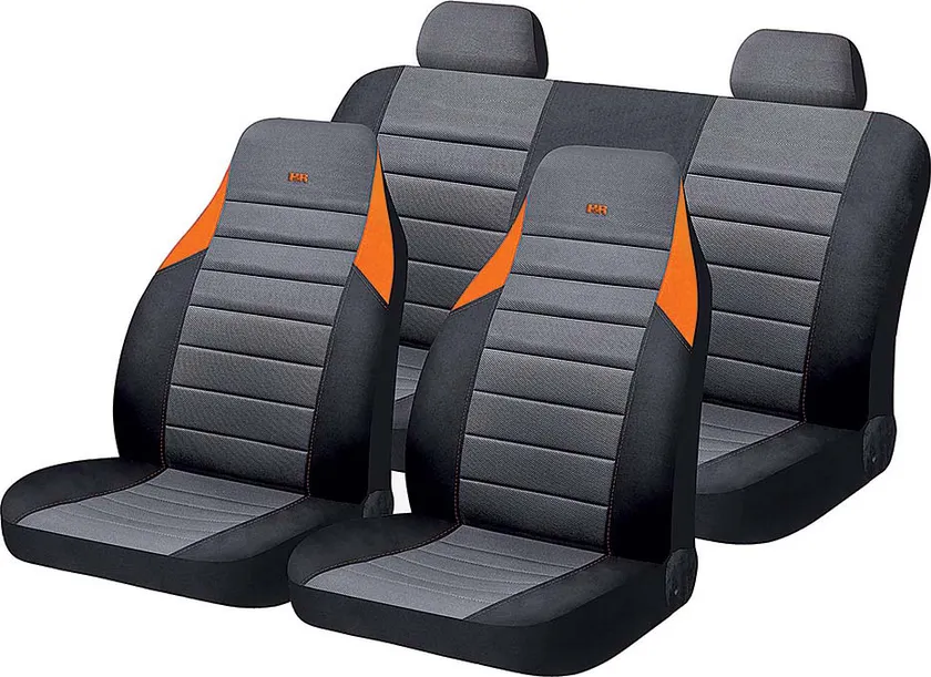 Чехлы универсальные Hadar Rosen Matrix на сидения авто для ВАЗ Приора, 8-го, 10-го и 7-го семейств, цвет Серый/Черный/Оранжевый